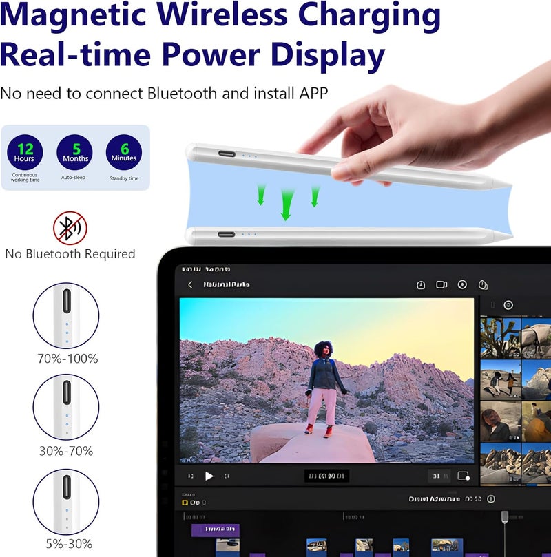 Cc Store Stylus Pen for iPad 2018-2025, Faster Charge, Palm Rejection & Tilt Sensitive Stylus Pen for iPad a16/11/10/9/8/7/6th Gen, Pro 12.9/11/13-inch M4, Air 3/4/5/M2/M3, Mini 5/6th - Image 4